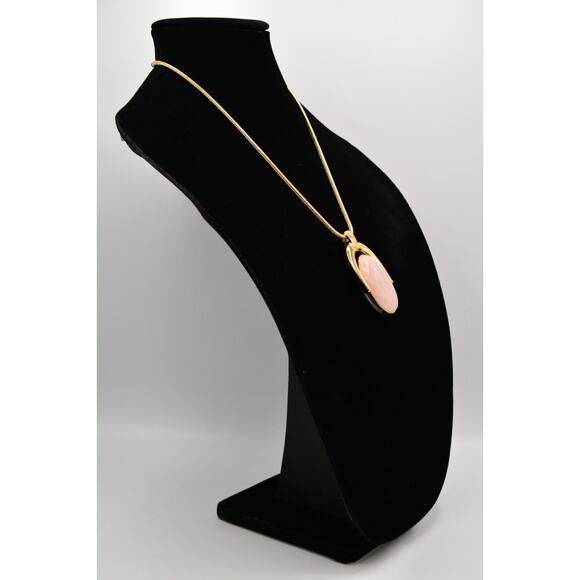 Talbots Vintage Necklace Heavy Cabochon Pink Gray Reversible Gold Signed BinN - Picture 4 of 12